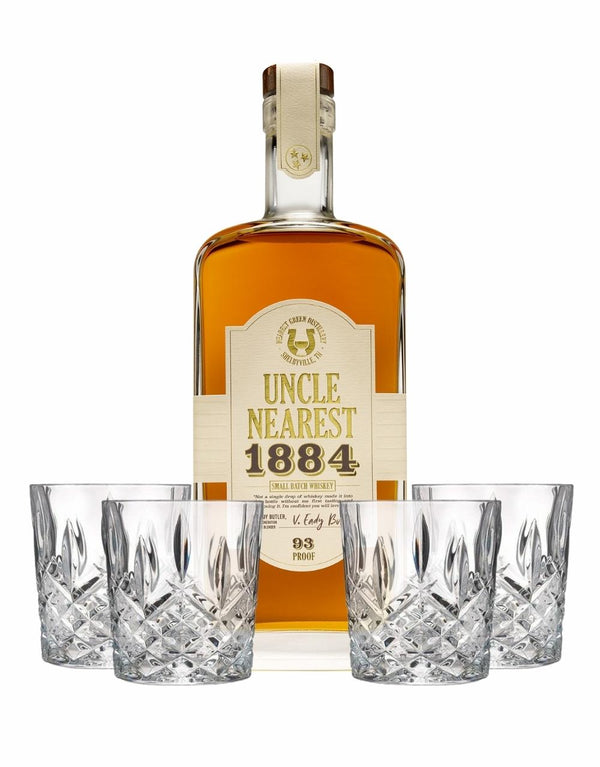 Uncle Nearest 1884 Small Batch Whiskey with 4 Markham Marquis by Waterford Double Old Fashioned Glasses