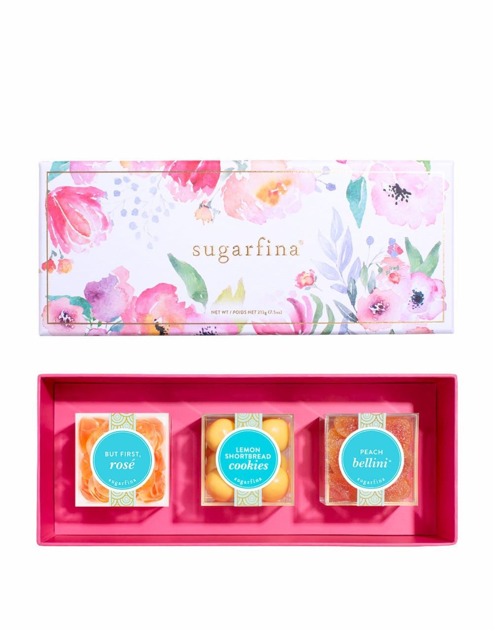 Woodford Reserve® Double Oaked Bourbon with Sugarfina Watercolor 3 Piece Bento Box and ReserveBar Rocks Glass (Set of 2)