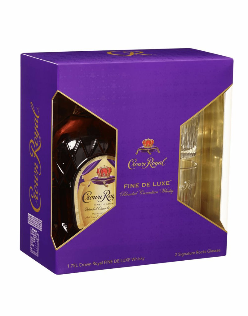 Crown Royal Fine de Luxe Blended Canadian Whisky (1.75L) with Two Signature Rocks Glasses