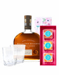 Woodford Reserve® Double Oaked Bourbon with Sugarfina Watercolor 3 Piece Bento Box and ReserveBar Rocks Glass (Set of 2)