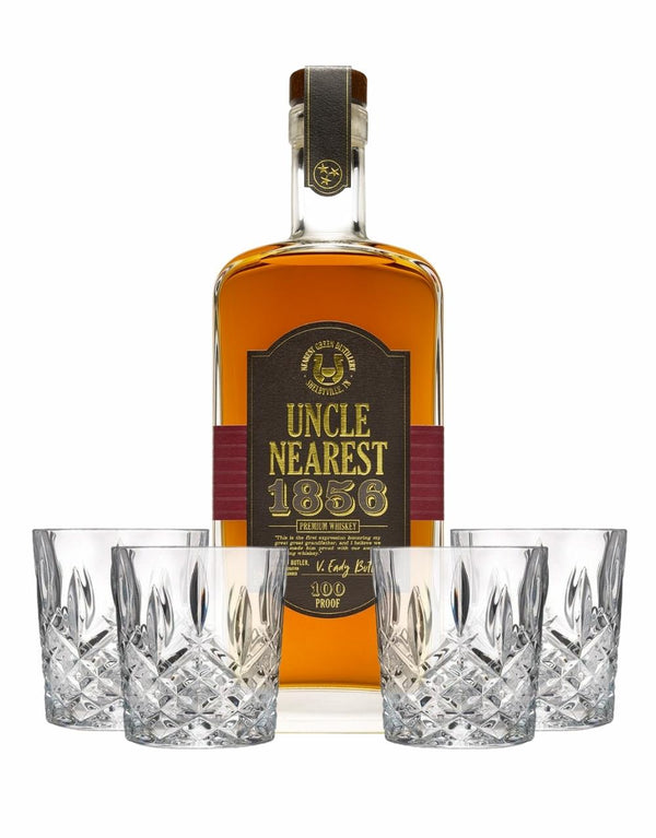 Uncle Nearest 1856 Premium Aged Whiskey with 4 Markham Marquis by Waterford Double Old Fashioned Glasses