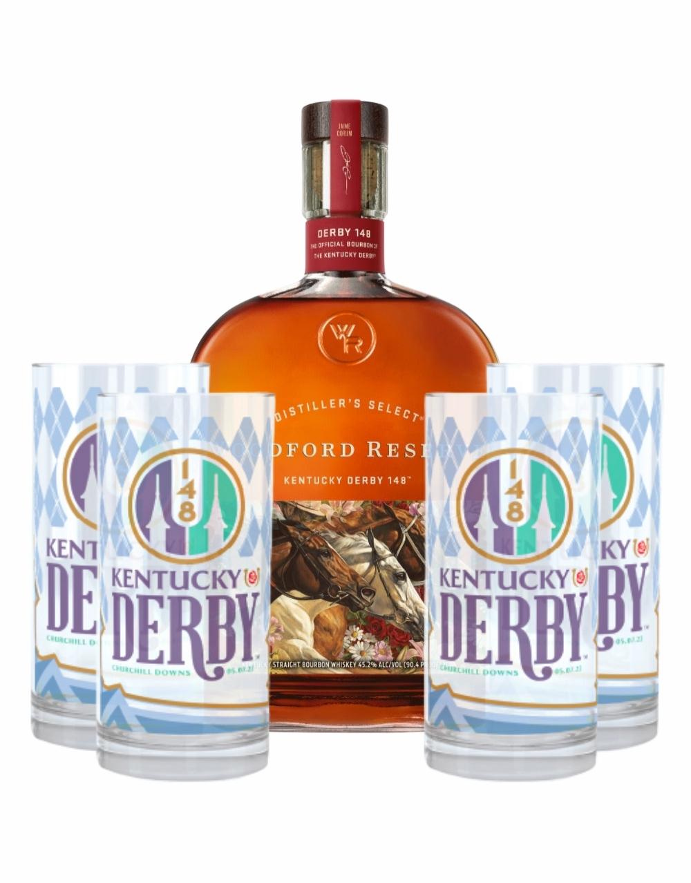 Pre-Order: WOODFORD RESERVE® 2022 KENTUCKY DERBY® 148 BOTTLE with 2022 Kentucky Derby Mint Julep Glasses (4 Pack)