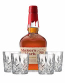 Maker's 46 Bourbon Whisky with 4 Markham Marquis by Waterford Double Old Fashioned Glasses