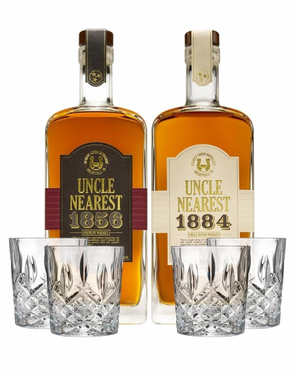 Uncle Nearest 1856 Premium Aged Whiskey & 1884 Small Batch Whiskey with 4 Markham Marquis by Waterford Double Old Fashioned Glasses