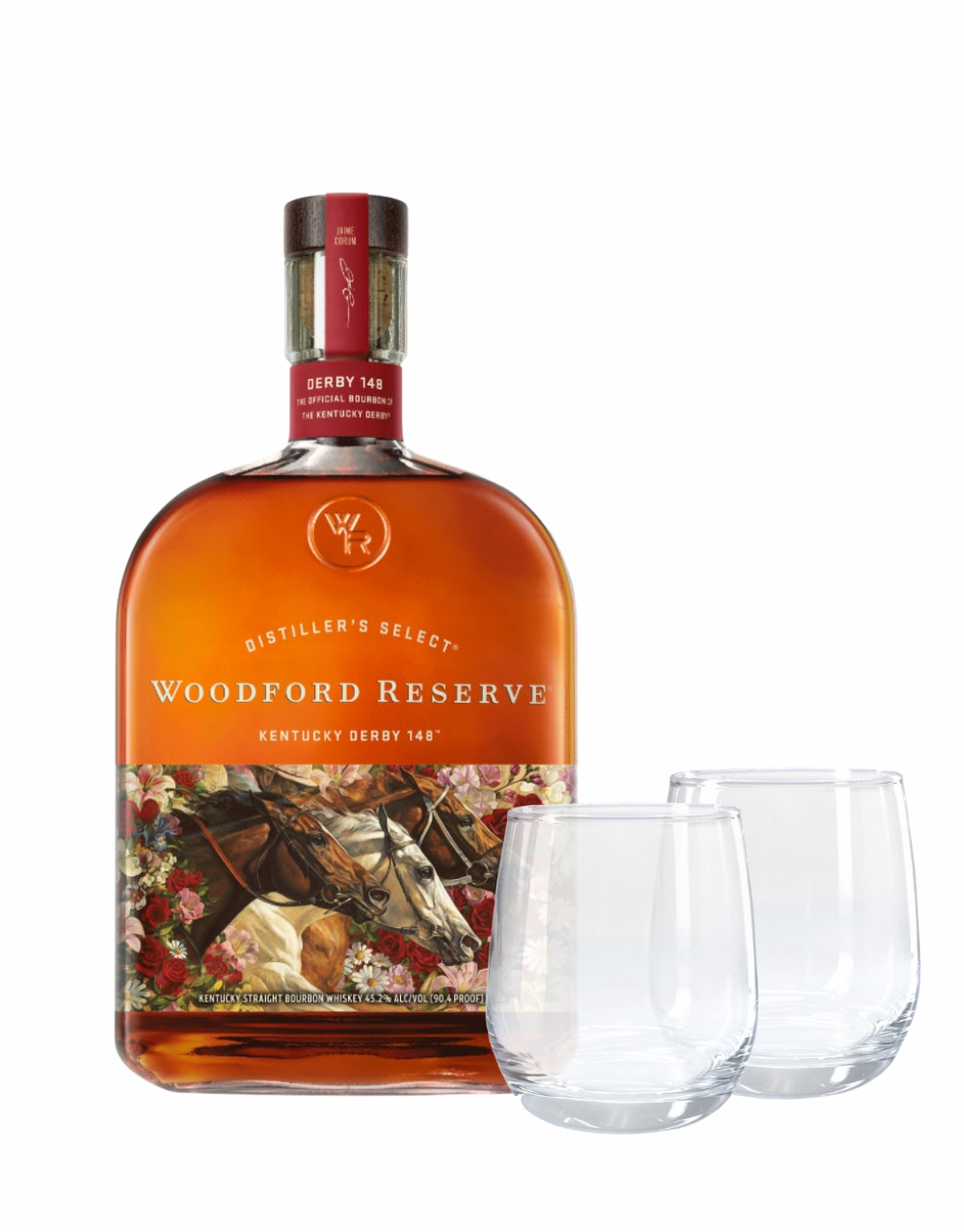 Pre-Order: WOODFORD RESERVE® 2022 KENTUCKY DERBY® 148 BOTTLE with ReserveBar Bar Tumbler (Set of 2)