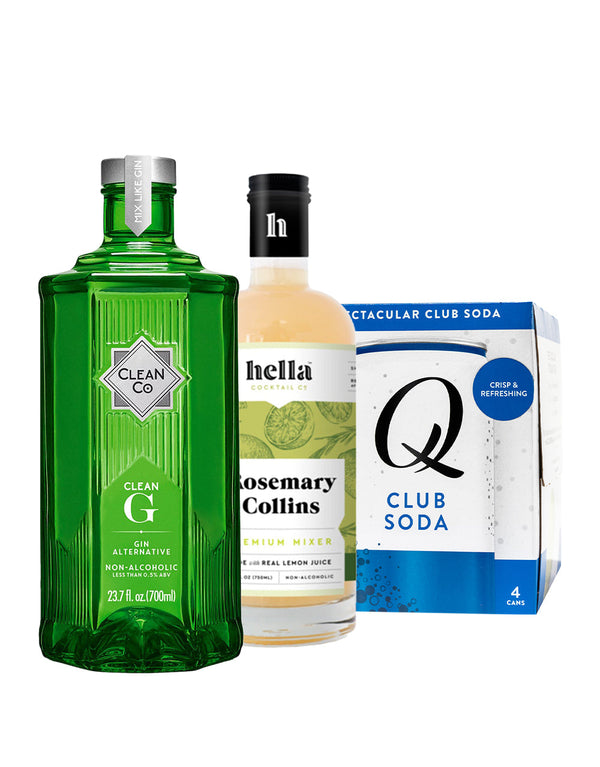 CleanCo Clean G with Hella Cocktail Rosemary Collins Cocktail Mixer and Q Club Soda 4 Pack Cans