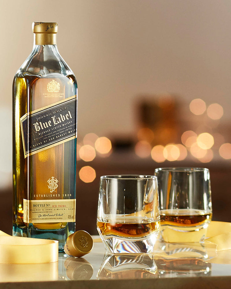 Johnnie Walker Blue Label® with 4 Markham Marquis by Waterford Double Old Fashioned Glasses