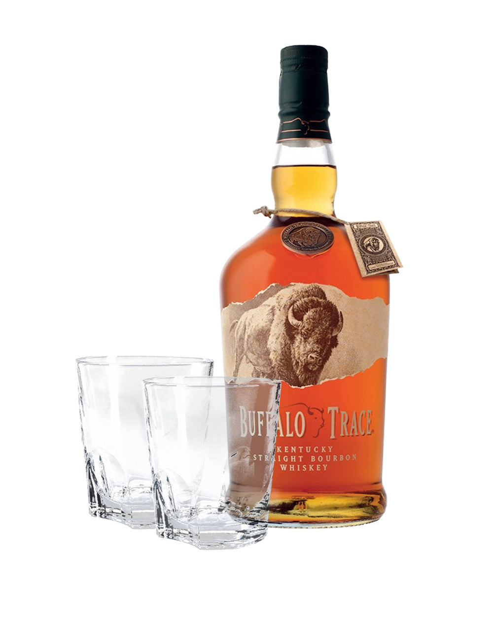 Buffalo Trace Kentucky Straight Bourbon Whiskey with ReserveBar Rocks Glass (Set of 2)