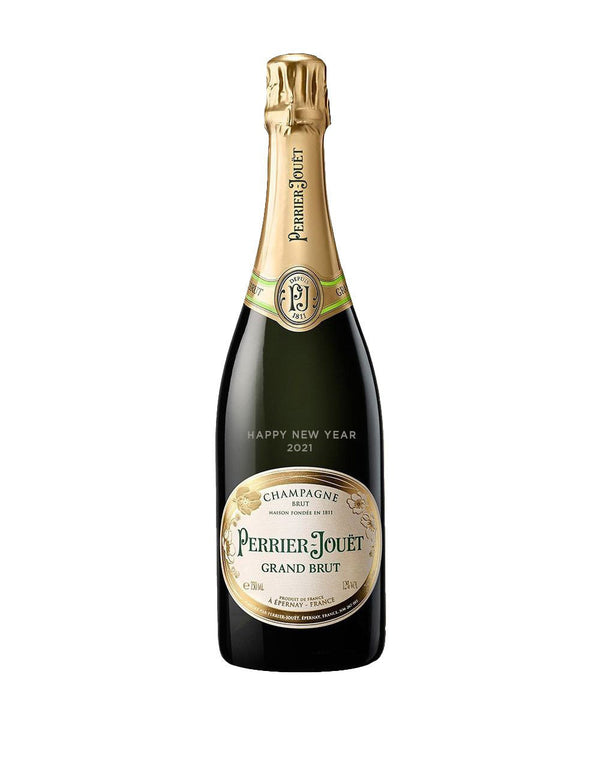 Limited Edition Perrier Jouët Grand Brut Non Vintage - engraved with "Happy New Year 2021"