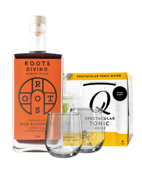 Roots Divino Rosso with Q Tonic 4 Pack Cans and ReserveBar Bar Tumbler (Set of 2)