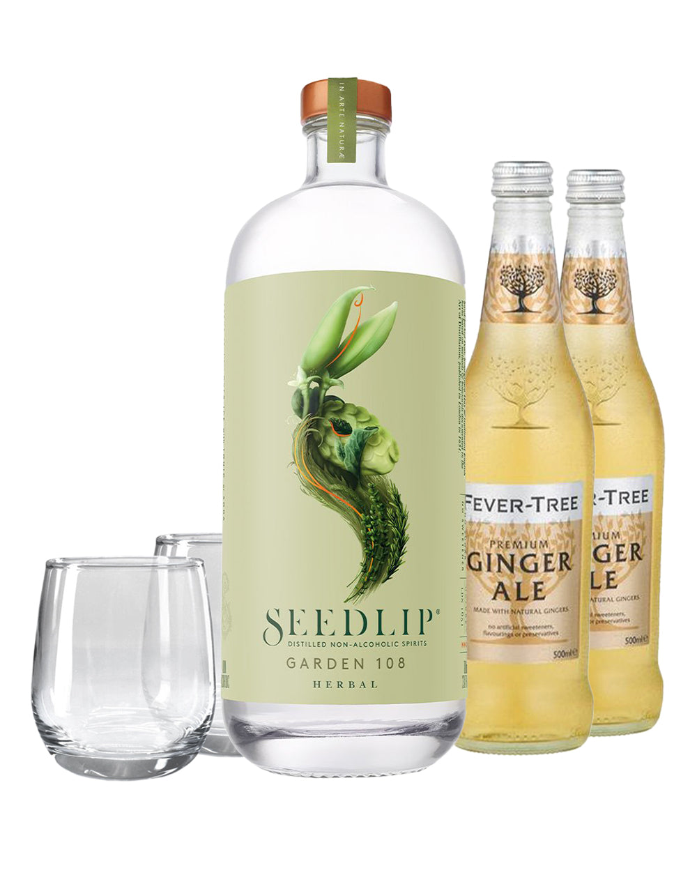 Seedlip Garden 108 with Fever-Tree Ginger Ale and ReserveBar Bar Tumbler (Set of 2)