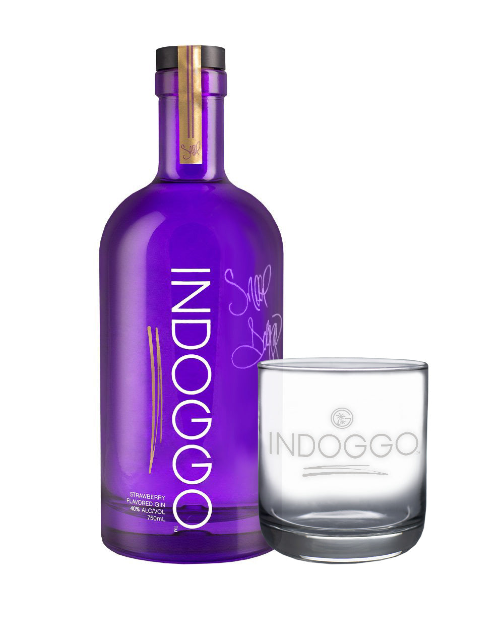 INDOGGO® Gin with Snoop Dogg's Engraved Signature with INDOGGO® branded glasses