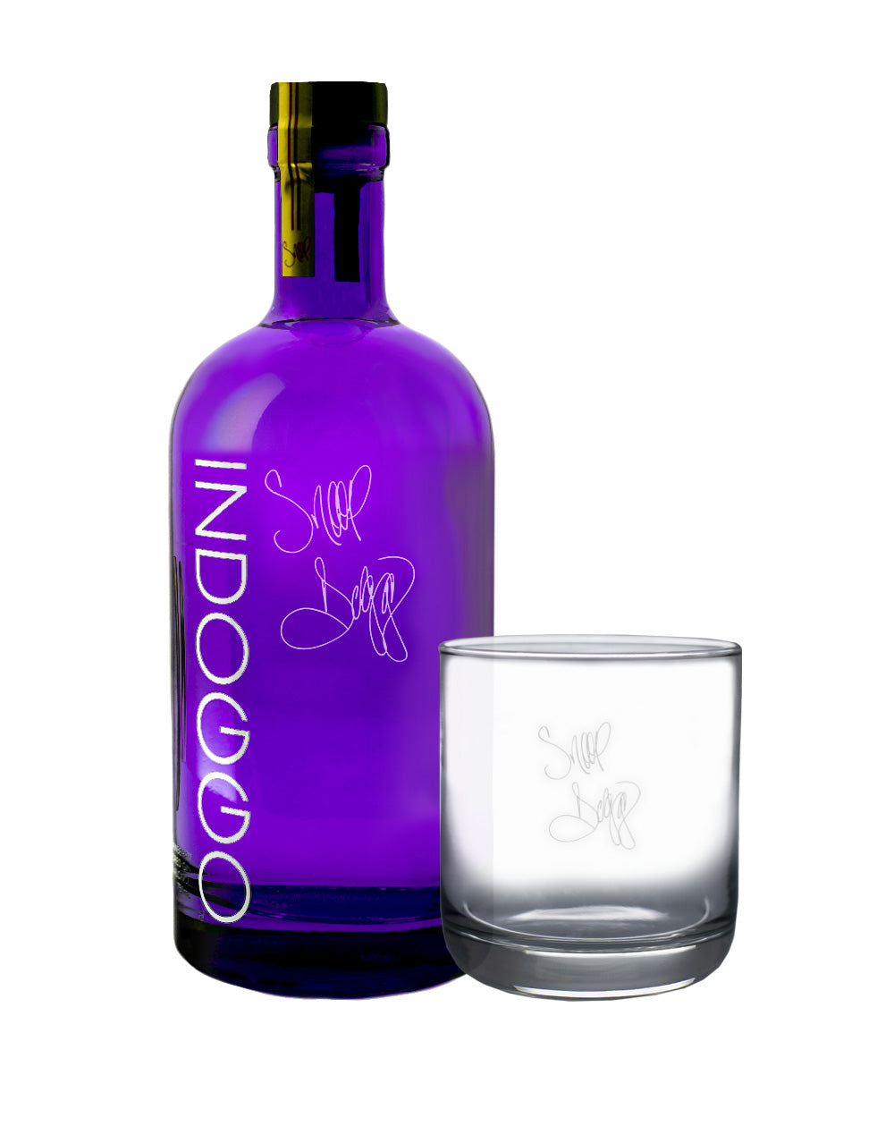 INDOGGO® Gin with Snoop Dogg's Engraved Signature with INDOGGO® branded glasses