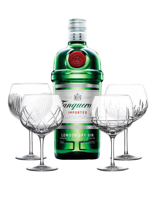 Tanqueray London Dry Gin with Waterford Gin Journeys Balloon Wine Glasses (Set of 4)