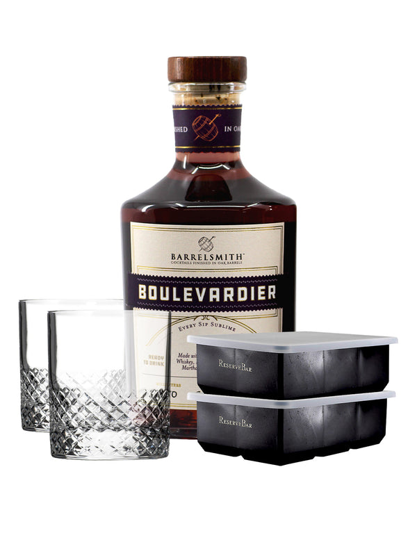 BARRELSMITH BOULEVARDIER with ROLF GLASS DIAMOND ON THE ROCKS (SET OF 2) and RESERVEBAR SQUARE ICE CUBE TRAY (SET OF 2)