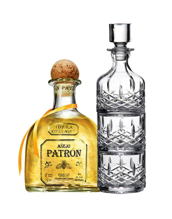 Patrón Añejo with Markham by Waterford Stacking Decanter & Tumbler Set of 2