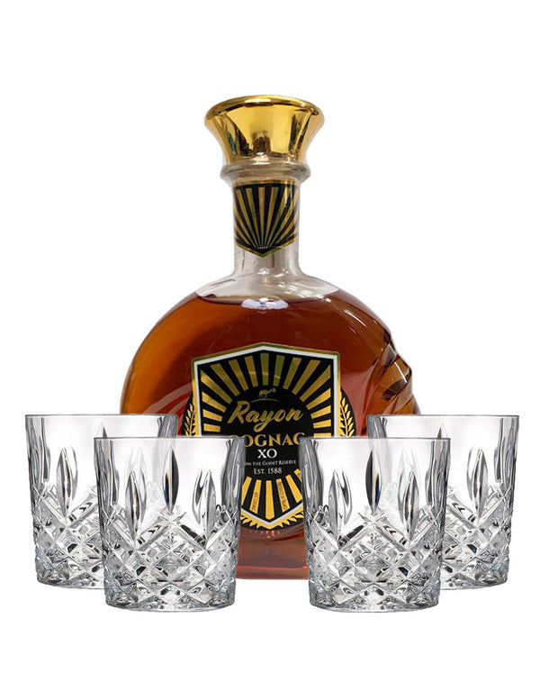 Rayon Cognac XO with 4 Markham Marquis by Waterford Double Old Fashioned Glasses