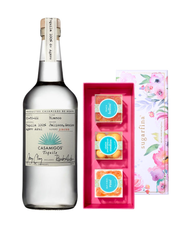 Casamigos Blanco with Sugarfina Watercolor 3 Piece Bento Box