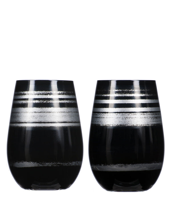 Rolf Glass Cosmo Black/Silver Tumbler (Set of 2)