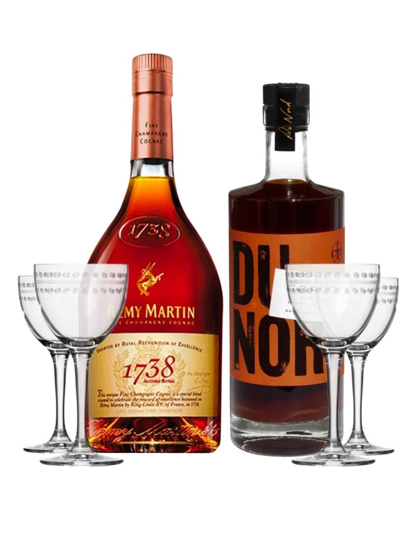 Rémy Martin 1738 Accord Royal with Du Nord Café Frieda Coffee Liqueur and Rolf Glass Mid-Century Modern Nic and Nora Cocktail Glasses (Set of 4)