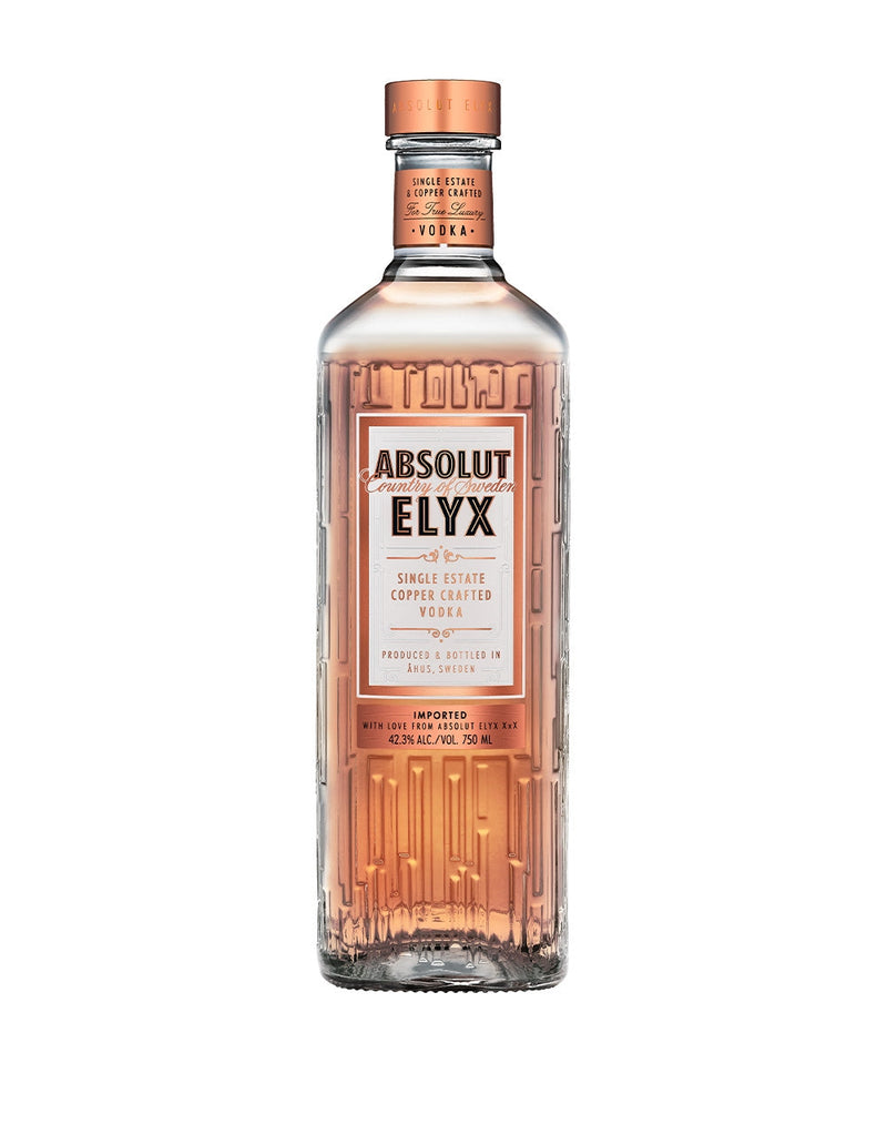 Absolut Elyx - Single Estate Handcrafted Vodka (750ml) with Elyx Copper Cocktail Coupe Gift Set (Set of 2)