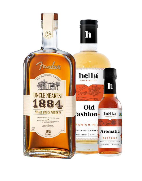 Uncle Nearest 1884 Pre-Engraved with Fender Logo with Hella Cocktail Old Fashioned Cocktail Syrup and Hella Cocktail Aromatic Bitters (5 oz)