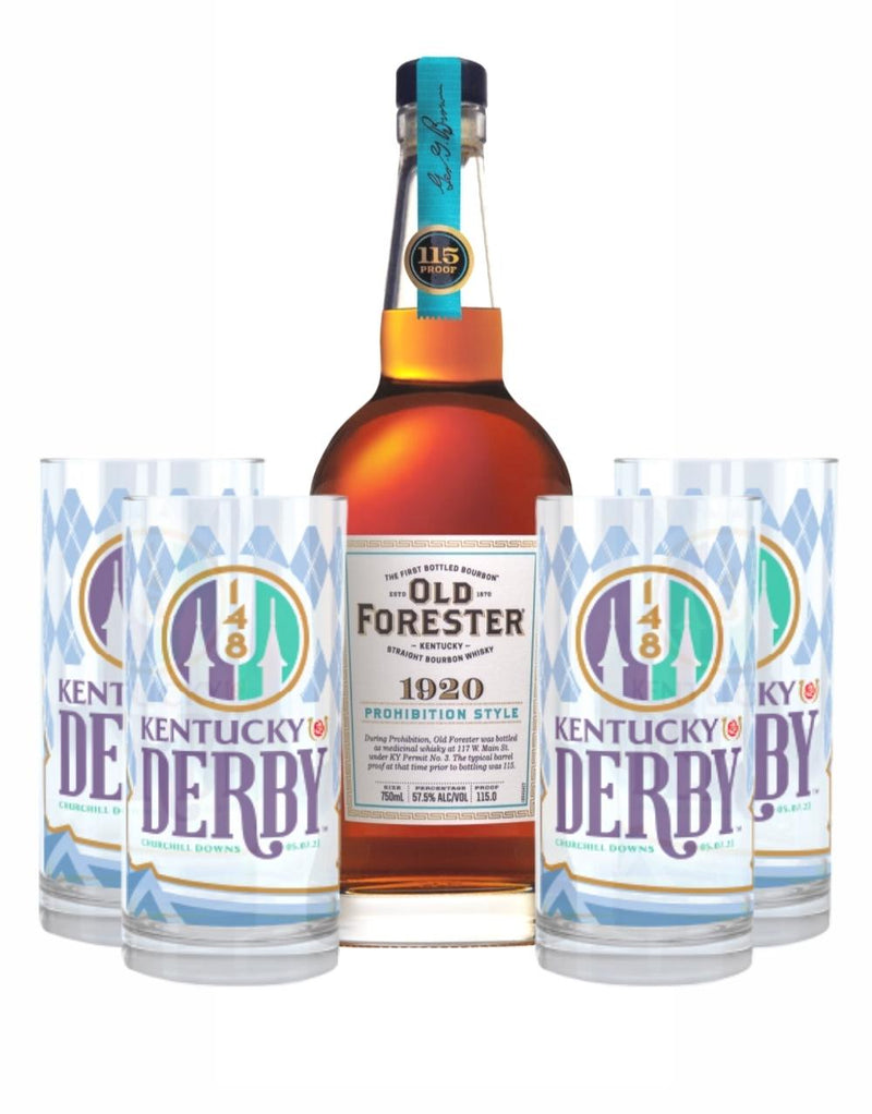 Pre-Order: Old Forester 1920 Prohibition Style with 2022 Kentucky Derby Mint Julep Glasses (4 Pack)