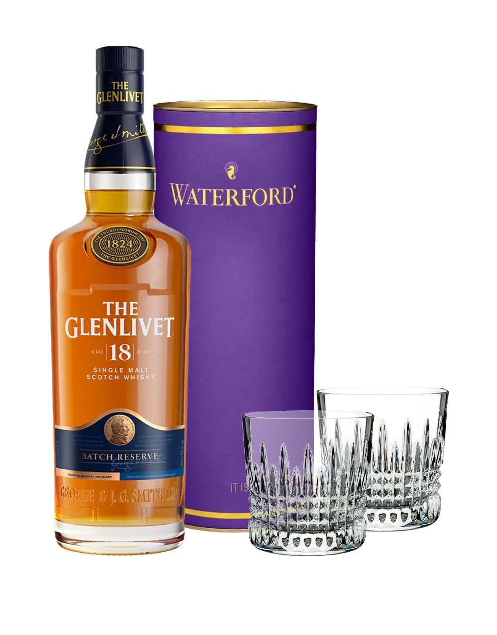 The Glenlivet 18 Year Old with Waterford Giftology Lismore Diamond Tumbler Set with Purple Tube