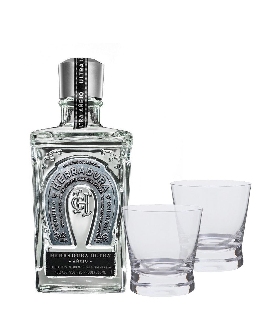 Herradura Ultra Añejo with Dartington Bar Excellence Whisky Rocks Glasses