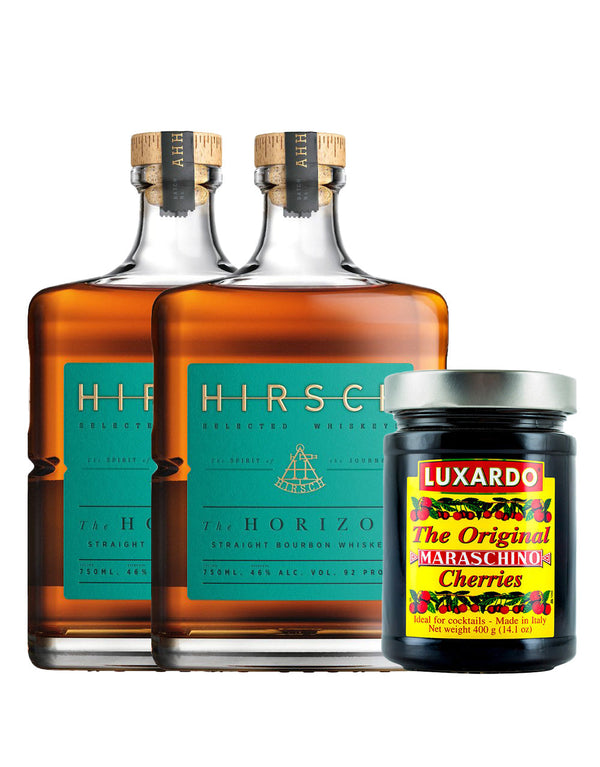 Hirsch The Horizon Straight Bourbon Whiskey (2 Pack) with Luxardo Original Maraschino Cherries