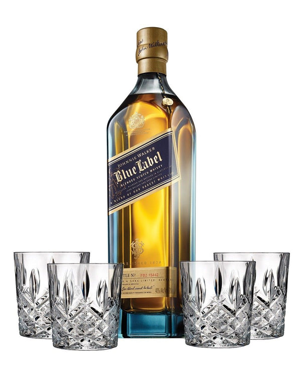 Johnnie Walker Blue Label® with 4 Markham Marquis by Waterford Double Old Fashioned Glasses