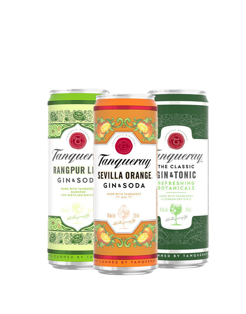 Tanqueray Variety Pack: 4 Pack Tanqueray Rangpur Lime Gin & Soda, 4 Pack London Dry Gin & Tonic, 4 Pack Sevilla Orange Gin & Soda