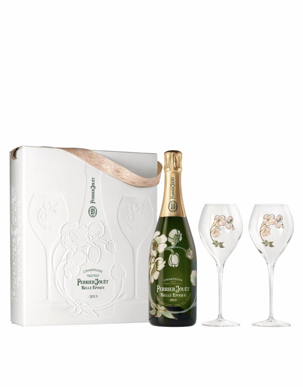 Perrier-Jouët Belle Epoque Brut Champagne Bottle Vintage 2013 Ecobox with Glasses