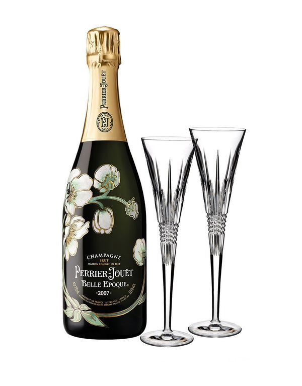 Perrier-Jouët Belle Epoque Vintage with Waterford Lismore Diamond Toasting Flute Pair