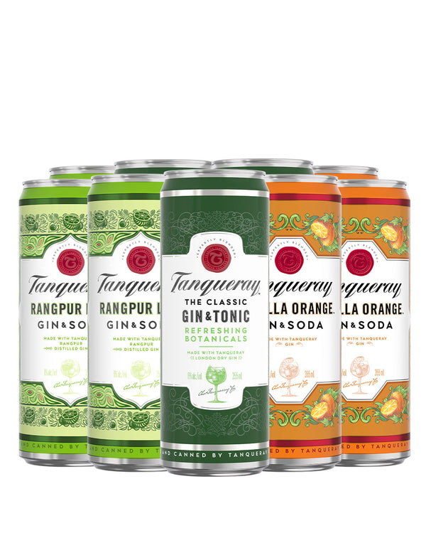 Tanqueray Variety Pack: 4 Pack Tanqueray Rangpur Lime Gin & Soda, 4 Pack London Dry Gin & Tonic, 4 Pack Sevilla Orange Gin & Soda