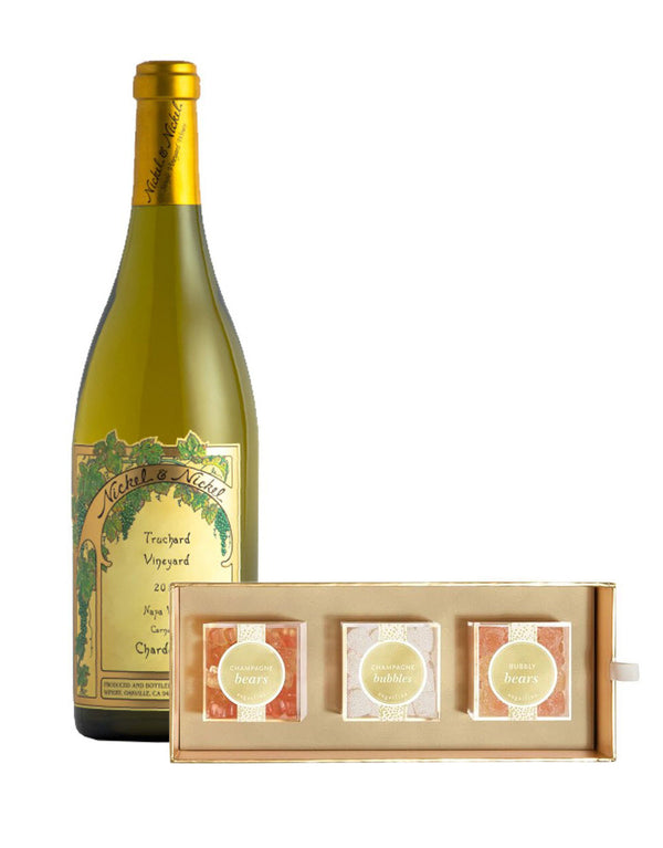 Nickel & Nickel Trouchard Valley Chardonnay 2017 with Sugarfina Cheers 3 Piece Candy Bento Box