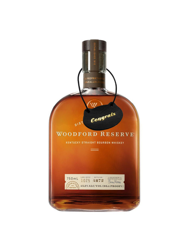 Woodford Reserve Bourbon with Billykirk "Congrats" Bottle Neck Tag